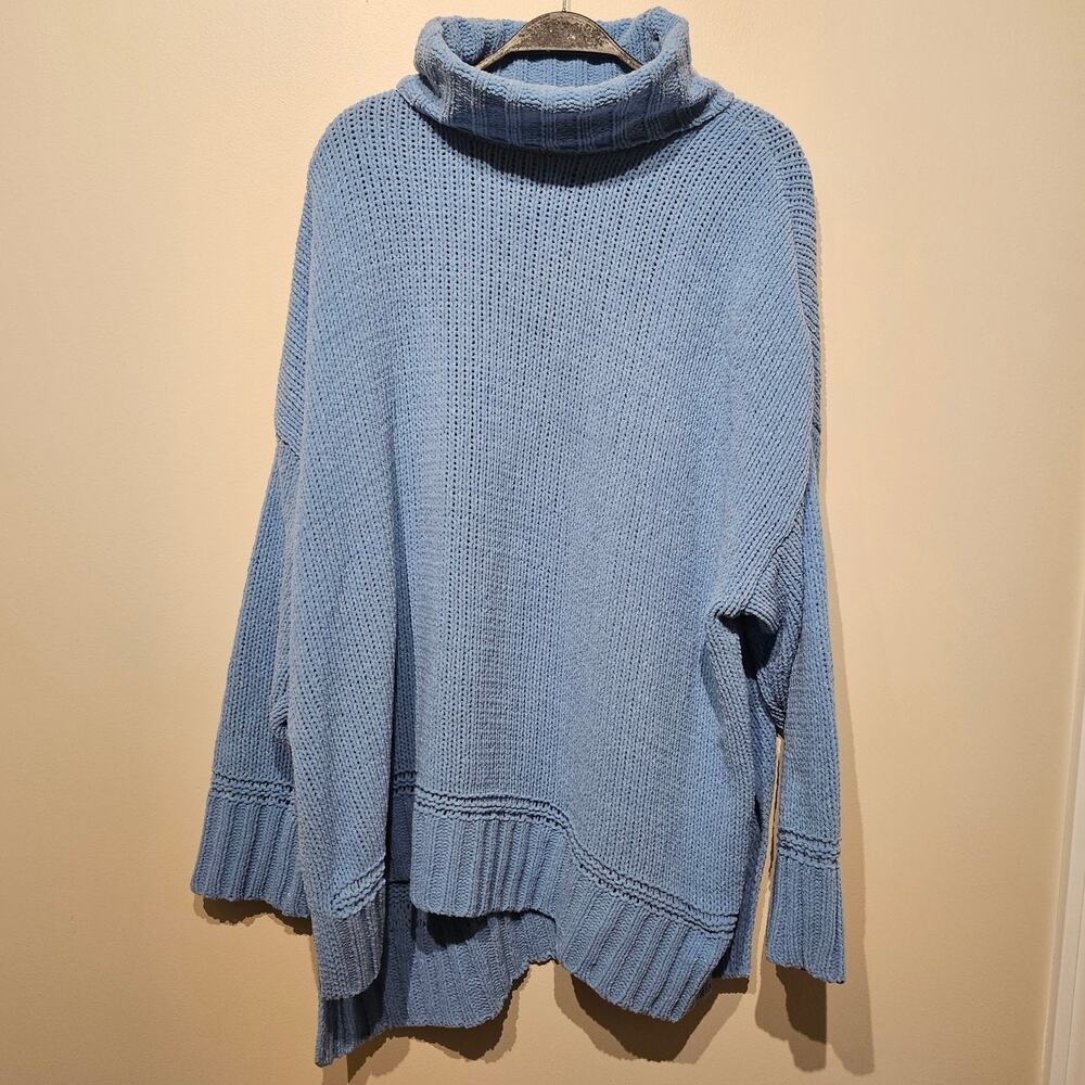 aerie Medium Chunky Knit Oversized Light Blue Turtleneck